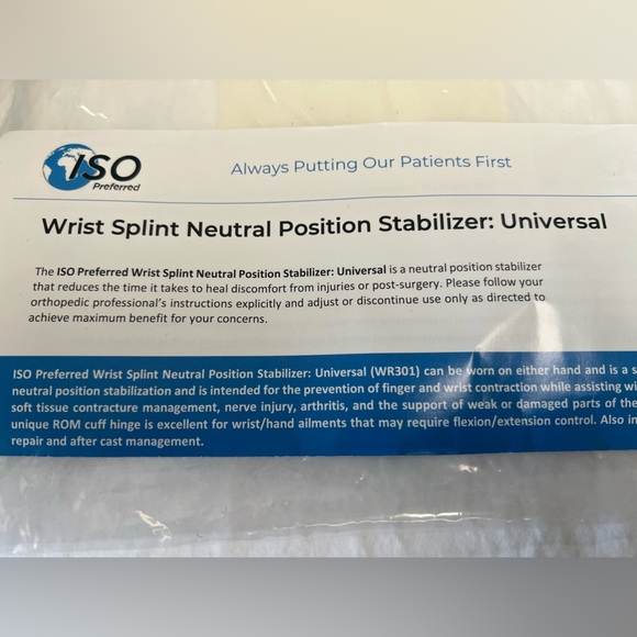 ISO PREFERRED WRIST SPLINT NEUTRAL POSITION STABLIZER.   UNIVERSAL FIT - Picture 4 of 7